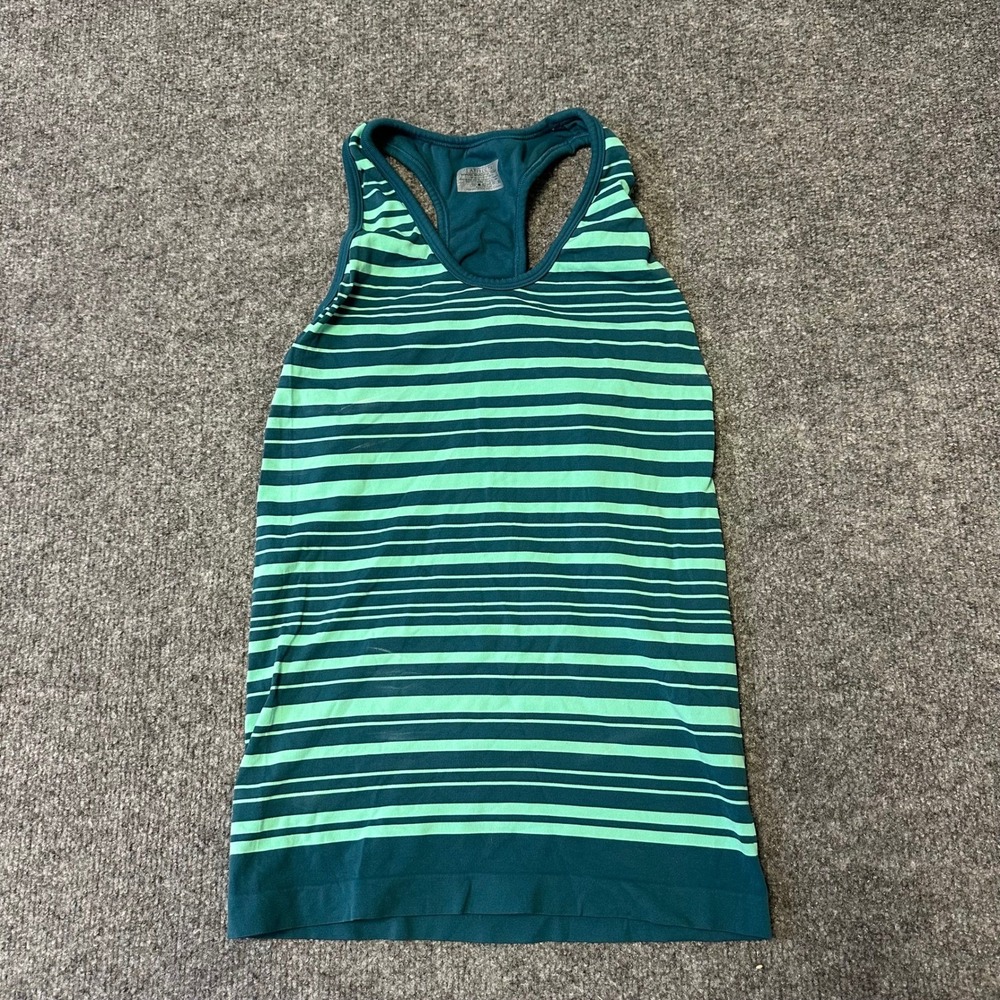 Athleta Tank Top Womens Size XS Teal Green Striped Racerback Seamless Athletic